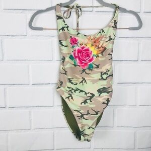 NEW Wildfox Camouflage Flying Burning Rose One Piece